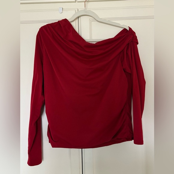 Abercrombie & Fitch Long Sleeve Off-The-Shoulder Draped Top, Rich Ruby, XL - Picture 2 of 8